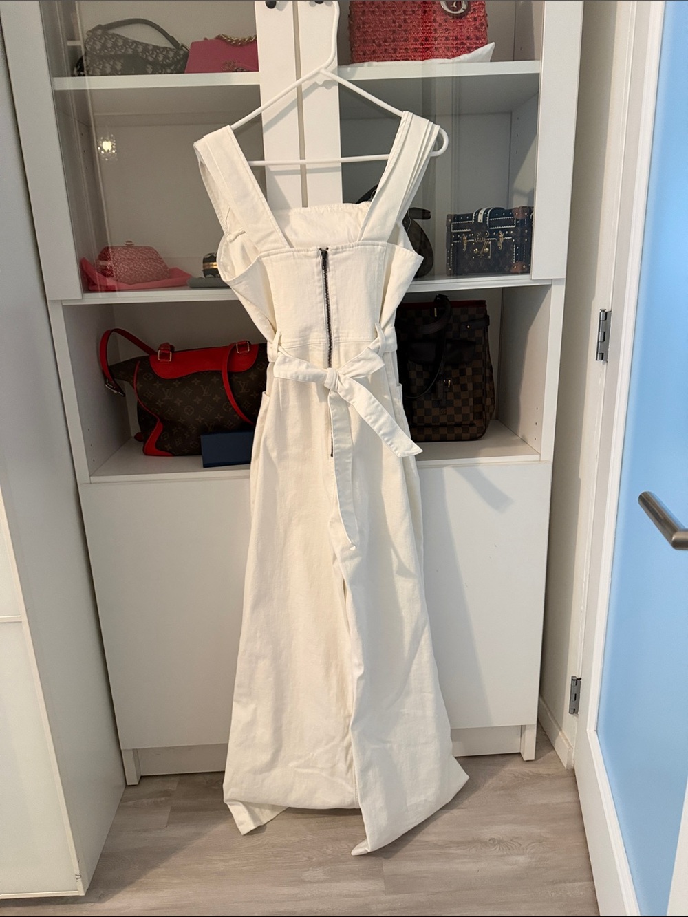 Alice + Olivia White Denim Wide-Leg Jumpsuit - Picture 6 of 7